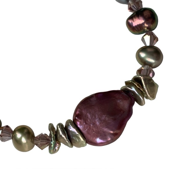 Plum Colored Cultured Pearl & Glass Beaded Woman’s Stunning Necklace Jewelry - Picture 7 of 12